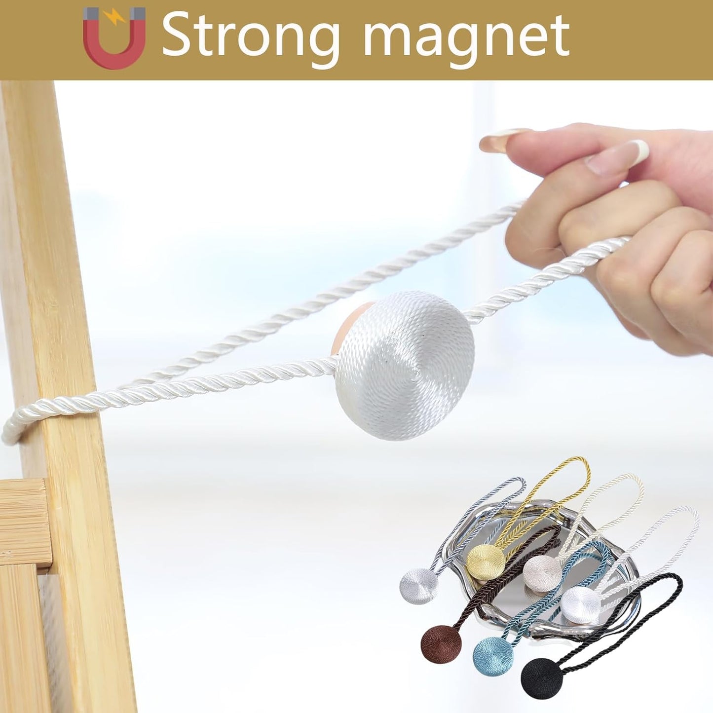 Magnetic Curtain Tiebacks - 12mm Magnetic Tie Backs for Curtains, Heavy Duty No Drill Curtain Holdbacks for Home/Office Windows Drapes, Elegant Gift-Ready Design 7 Colors (4, White)