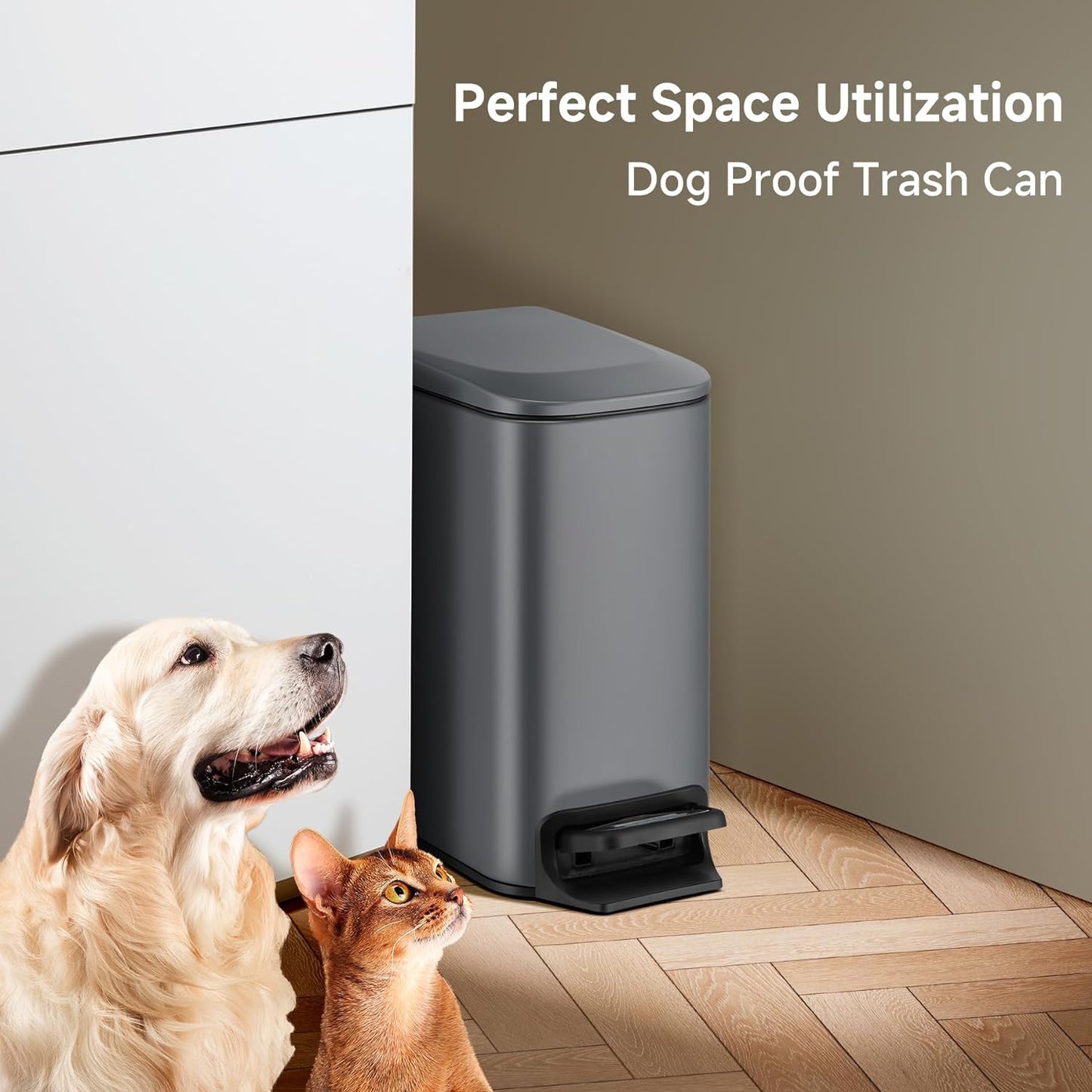 TIPGO Slim Bathroom Trash Can with Lid Soft Close, 6 Liter / 1.6 Gallon Stainless Steel Garbage Can with Removable Inner Bucket, Step Pedal, Small Trash Cans for Bedroom, Office, Kitchen (Grey)