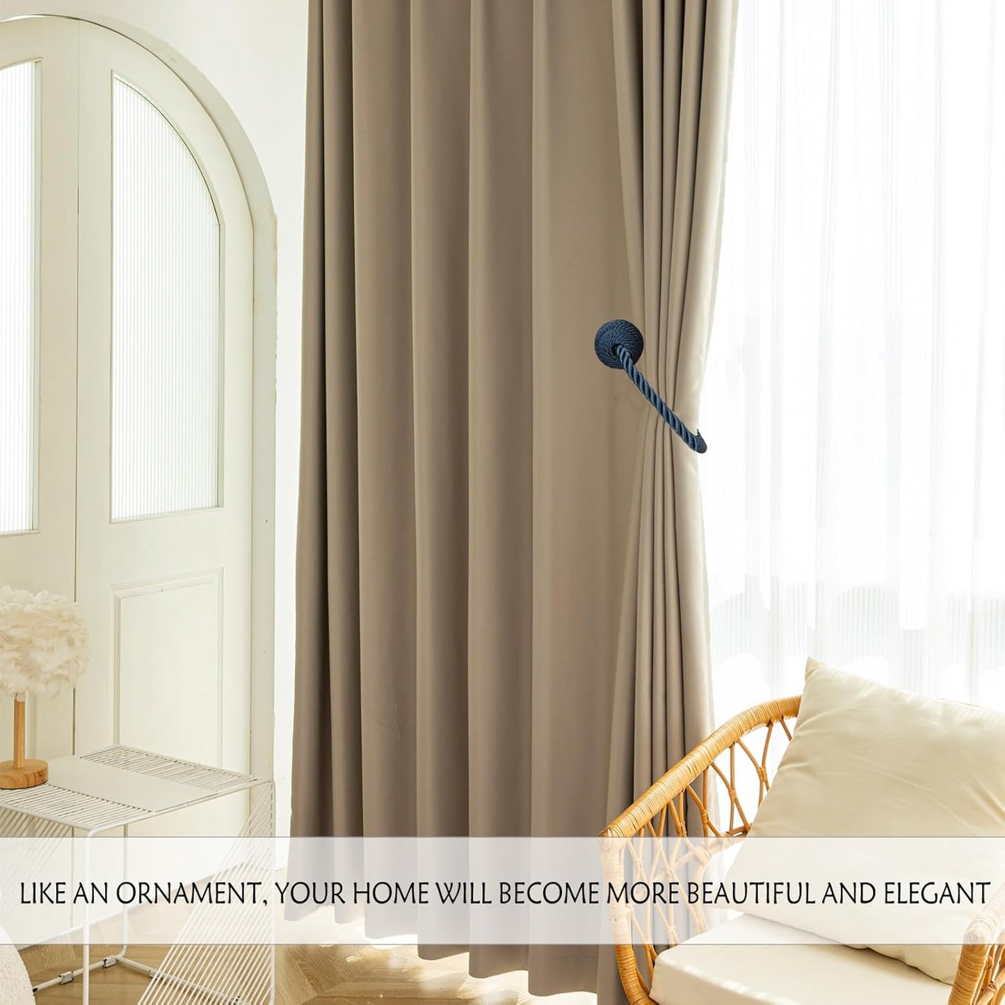 Magnetic Curtain Tiebacks - Rope Tiebacks for Curtains & Drapes, Decorative Window Holdbacks (4 Pack, Blue)