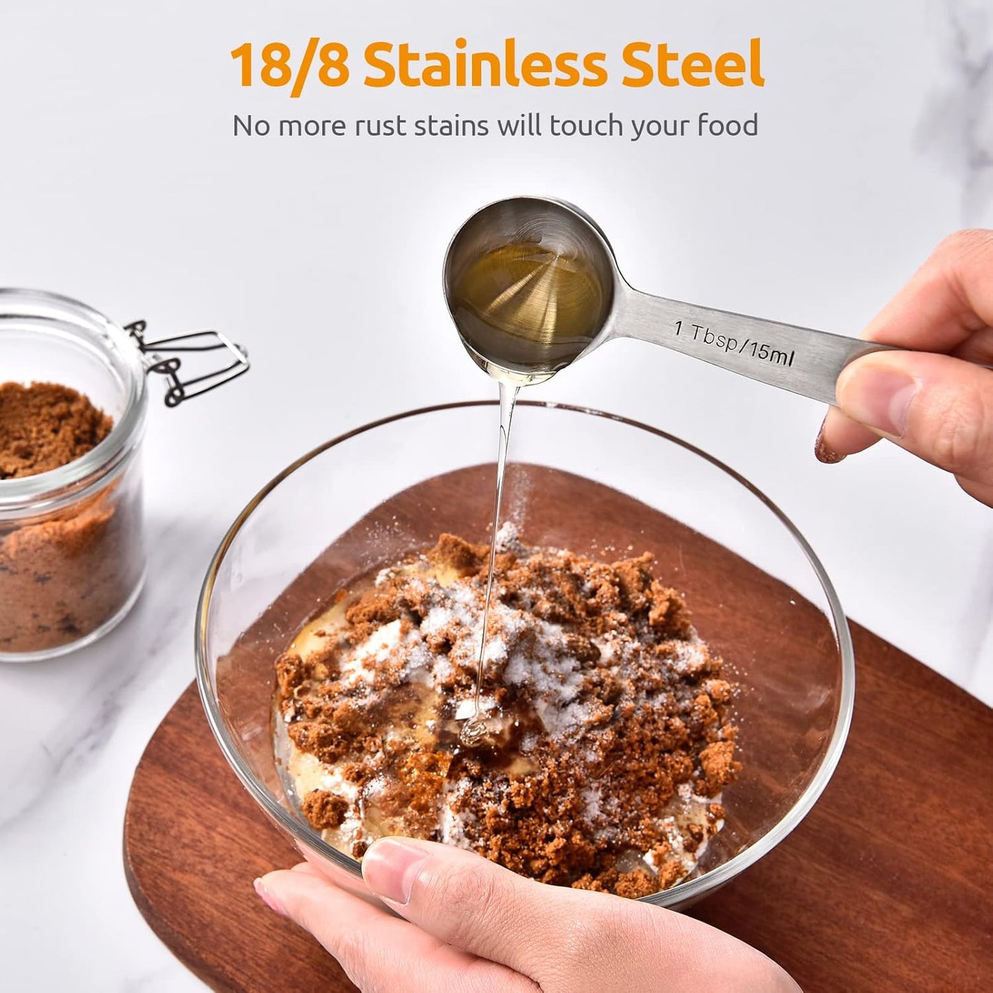 U-Taste Teaspoon Tablespoon Measuring Spoons: 18/8 Stainless Steel Measure Scoop Set of 5, 1/4 TSP, 1/2 TSP, 1 TSP, 1/2 TBSP & 1 TBSP, Metal Kitchen Measurement Utensil for Dry and Liquid Ingredients