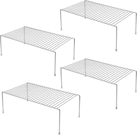 iPEGTOP Large (15.7 x 9.4 Inch) Kitchen Freezer Cabinet Organizer Shelf, Set of 4 Rustproof Metal Wire Shelves Spice Shelf Rack Cupboard Storage for Fridge Pantries Countertops Utensils, Chrome
