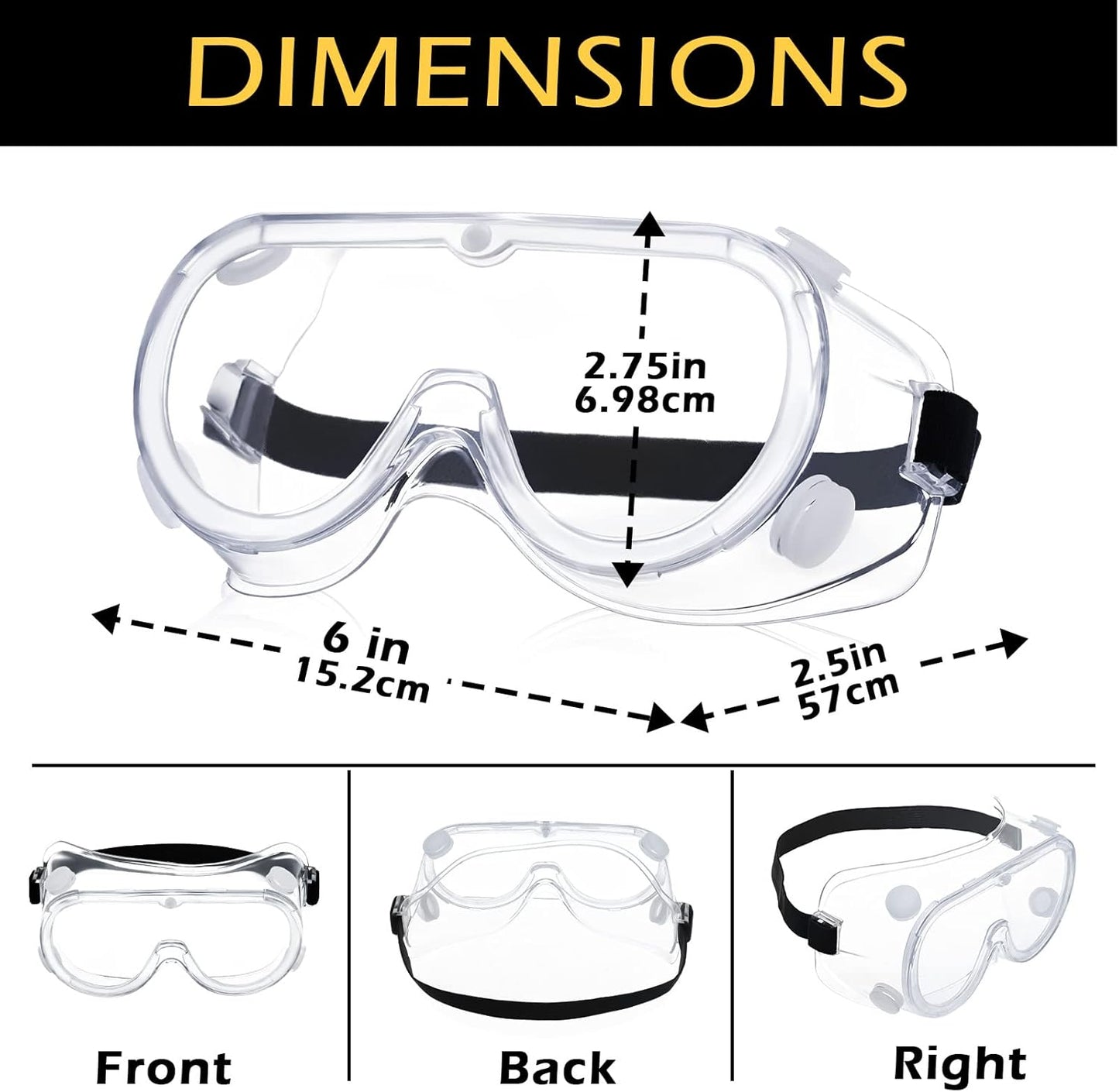 Yunsailing Protective Safety Goggles Lab Over Glasses Clear Anti Fog Eye Protection Goggles for Men Women