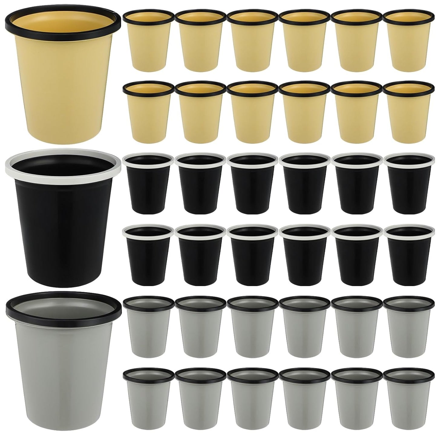 Maxdot 36 Pcs Bathroom Trash Cans Bulk 2 Gallon Small Waste basket Round Garbage Can Plastic Trash Bin Small Container for Home Dorm Kitchen Office Living Room Study Compact Spaces(Black, Beige, Gray)