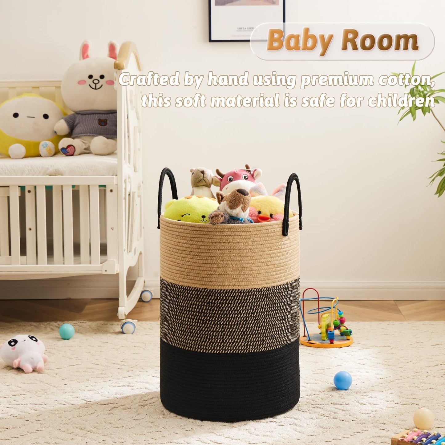 Laundry Basket,Woven Cotton Rope Laundry Hamper,40L for Decorative Storage of Dirty Clothes,Toys and Blankets in Bathroom,Bedroom and Living Room