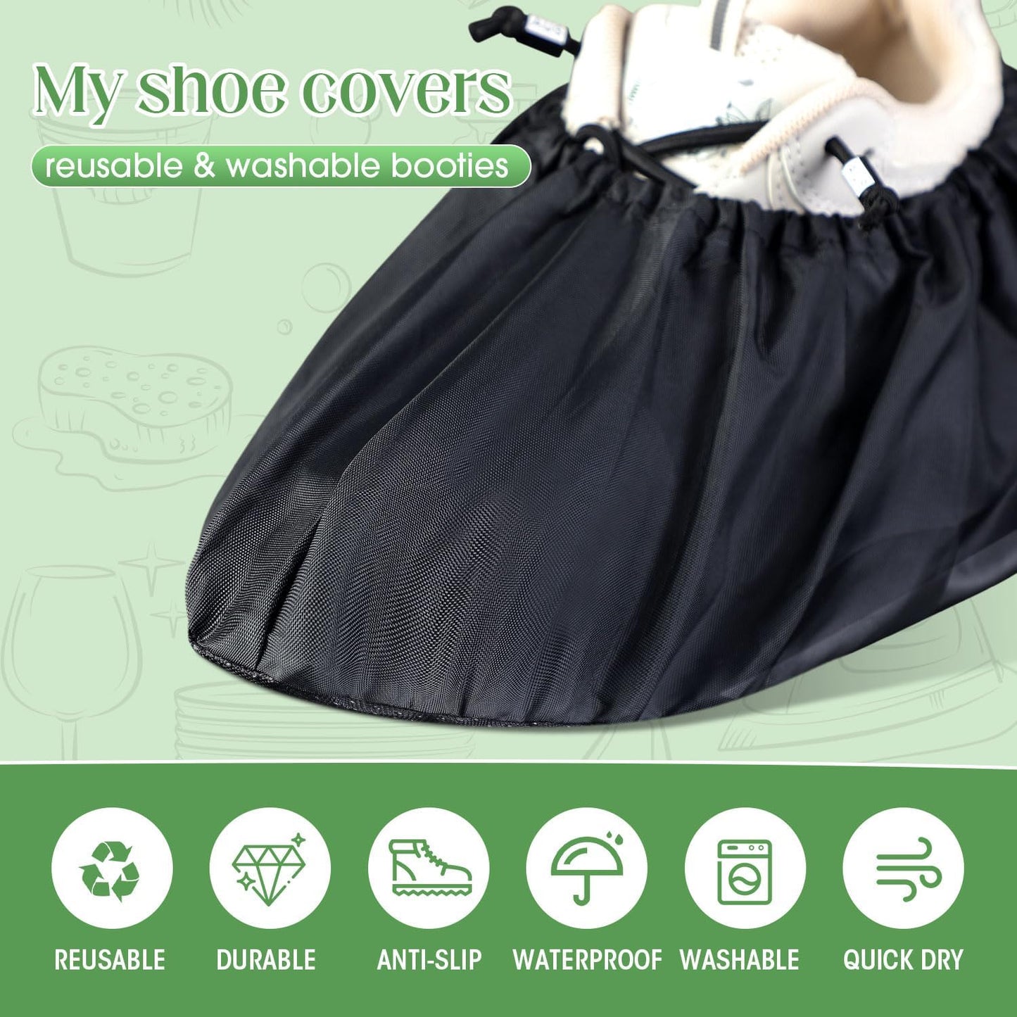 Frienda 8 Pairs Non Slip Reusable Shoe Covers Waterproof Boot Covers for Household Carpet Floor Protection Machine Washable (Medium)