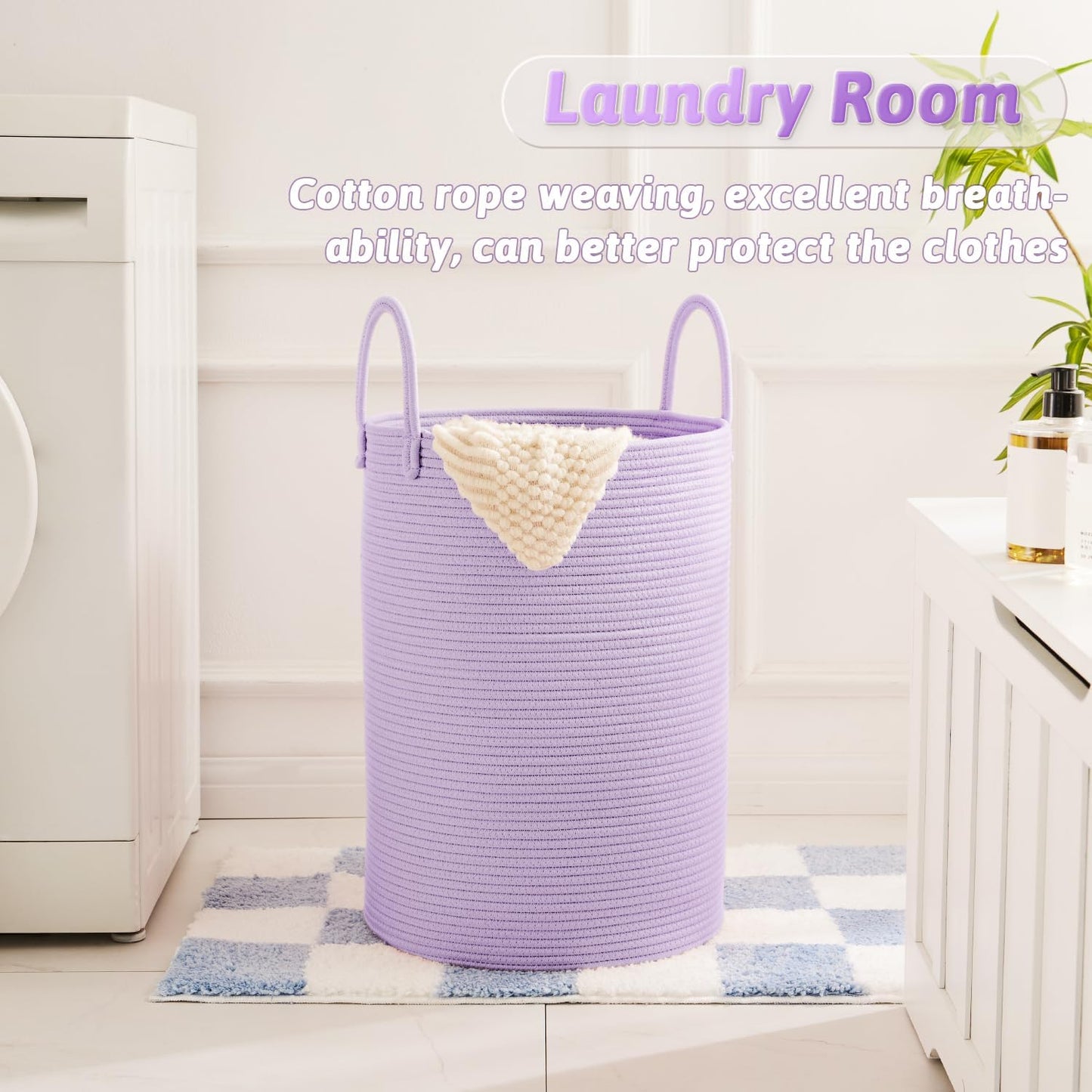 Laundry Basket,Woven Cotton Rope Laundry Hamper,40L for Decorative Storage of Dirty Clothes,Toys and Blankets in Bathroom,Baby Room and Living Room