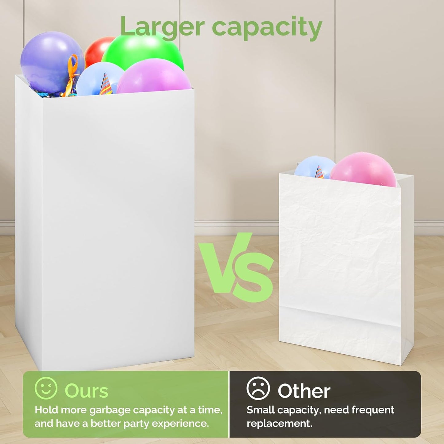 4 Pack Extra Large Disposable Trash Cans, Reusable Portable Garbage Can, 30 Gallon (30" H x 14" W x 14" D), Extra Thick Recycled Cardboard Portable Garbage Can and Recycling Bins,White