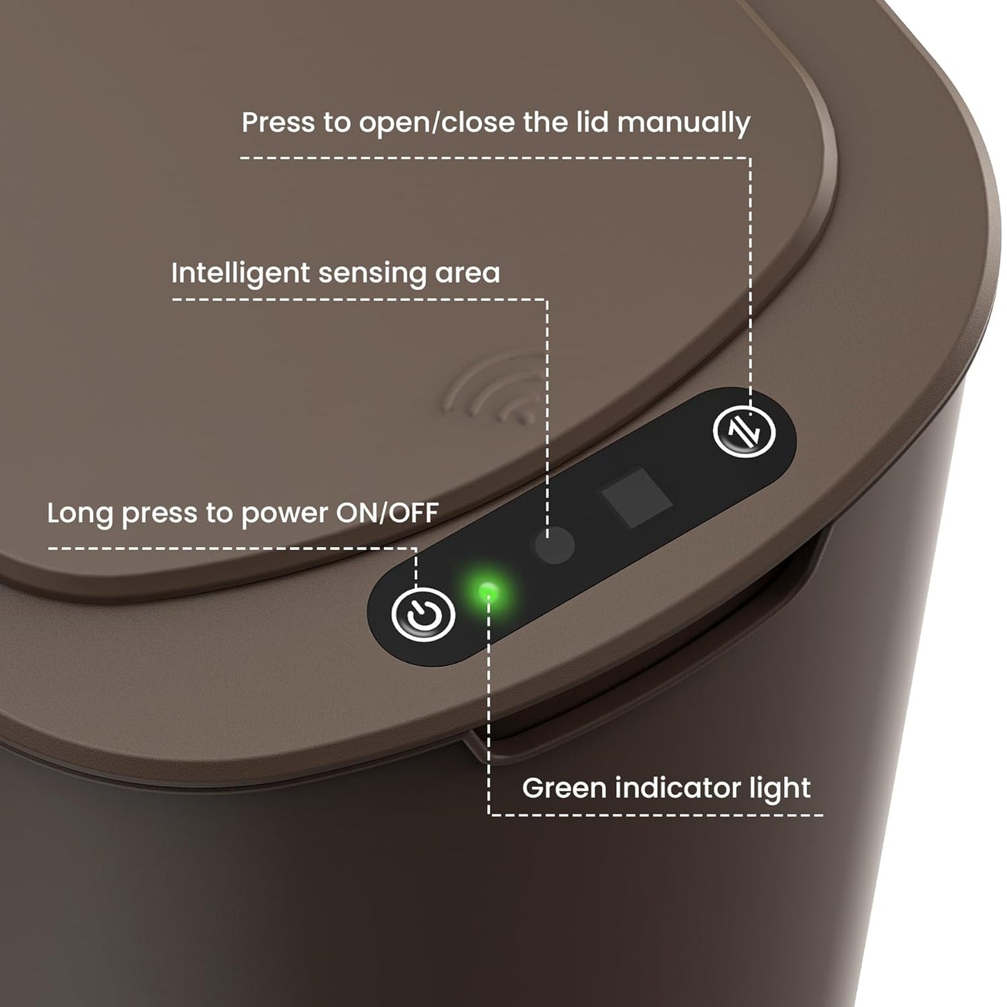 Cesun Motion Sensor Trash Can, 5 Gallon Automatic Bathroom Garbage Can with Lid, Touchless Smart Plastic Slim Wastebasket for Bathroom, Office, rv, Bedroom, Living Room, Brown