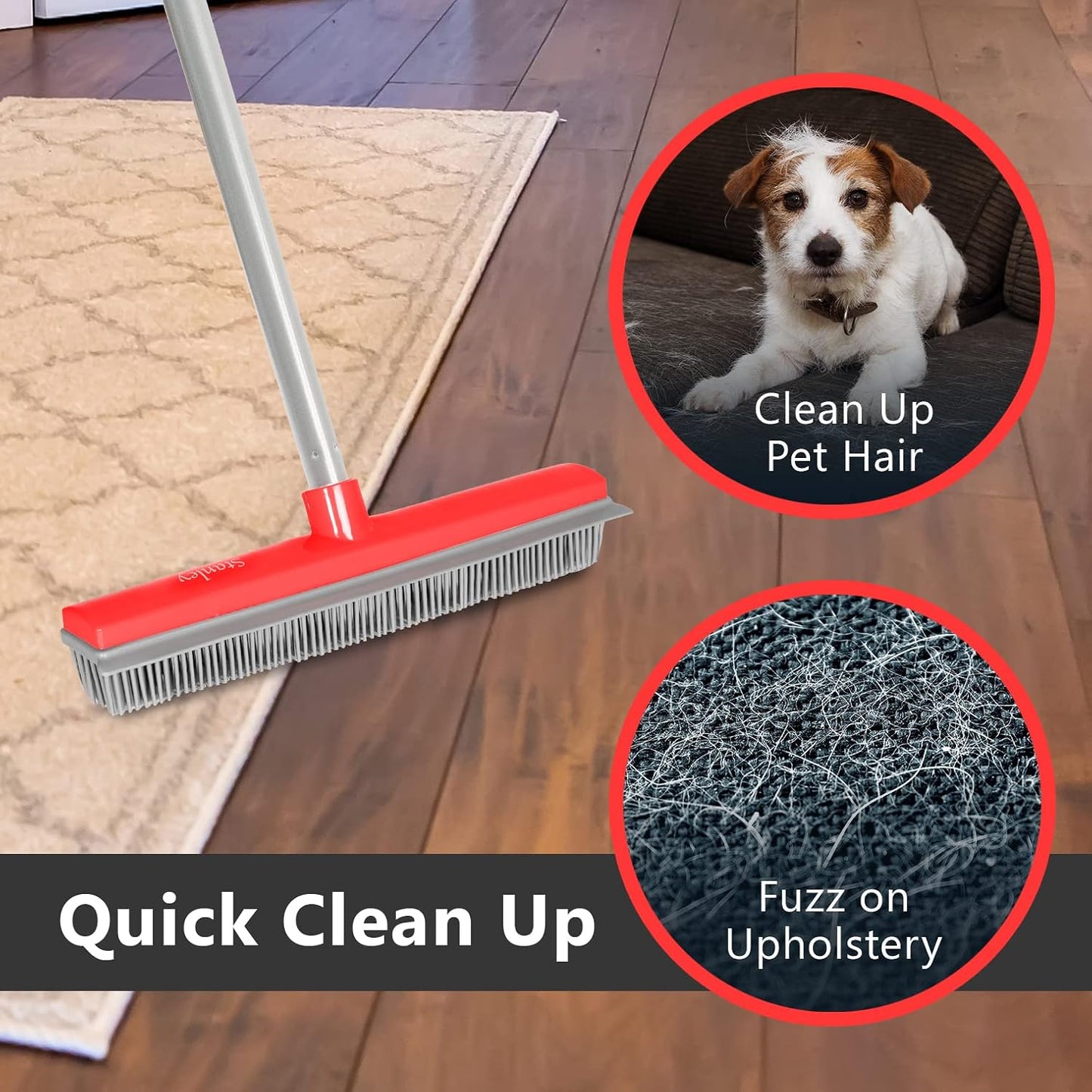 Stanley Home Products Rubber Broom – for Carpets Floors Stairs Upholstery – Electrostatic Action Removes Pet Hair Lint Fuzz Dirt Particles – Built-in Squeegee Tackles Wet Messes (Broom Head)