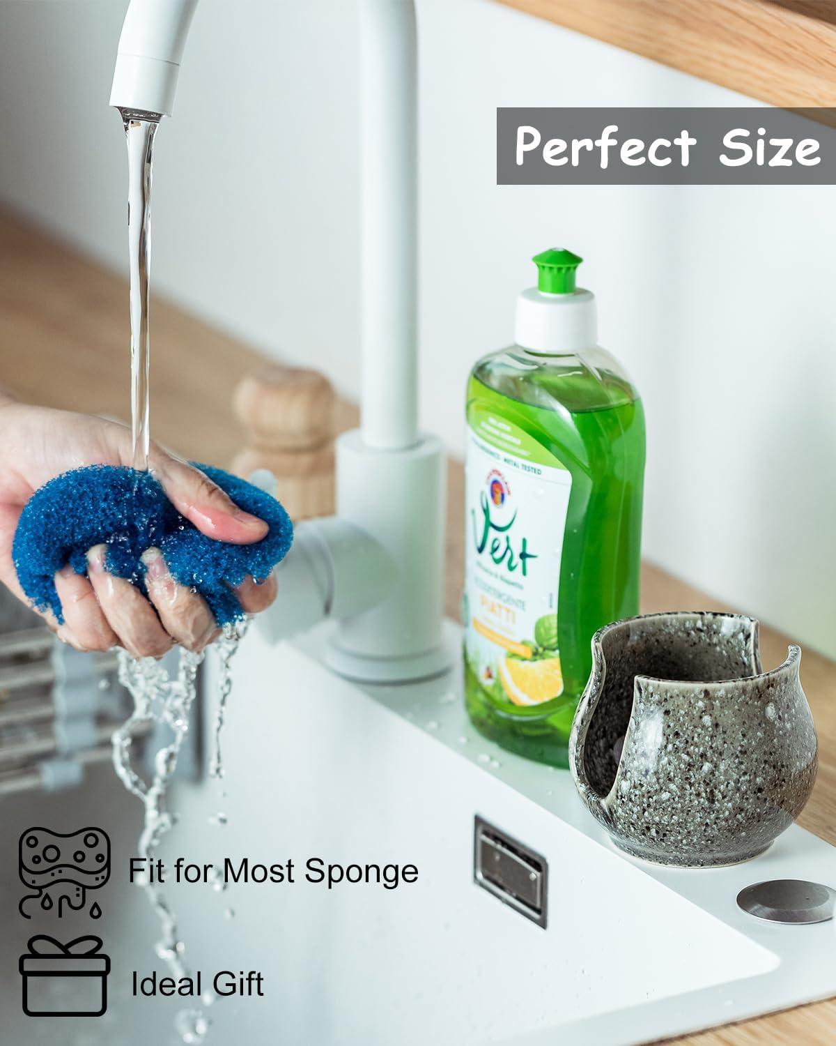 Ceramic Sponge Holder, Kitchen Sponge Holder Sink Caddy Organizer Dish Rack for Kitchen Sink Suction, Bathroom, Brush, Special Gray