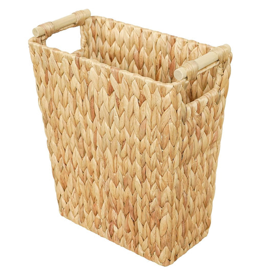6 Gallon Wicker Trash Can with Wooden Handle,Wicker Waste Basket for Bathroom,Bedroom,Large Narrow Water Hyacinth Trash Basket,Rattan Boho Decor Farmhouse Bathroom Trash Can