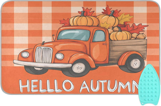 Ironing Mat Portable Ironing Pad Ironing Blanket for Table Top Heat Resistance Double-Side Using Travel Large 47.2 x 27.6 Inch Foldable Lightweight Autumn Truck Pumpkin Leaves