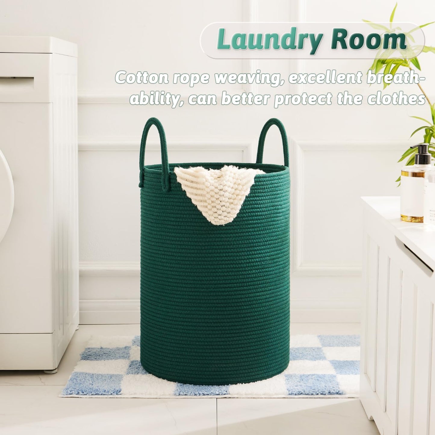 Laundry Basket,Woven Cotton Rope Laundry Hamper,80L for Decorative Storage of Dirty Clothes,Toys and Blankets in Bathroom,Baby Room and Living Room