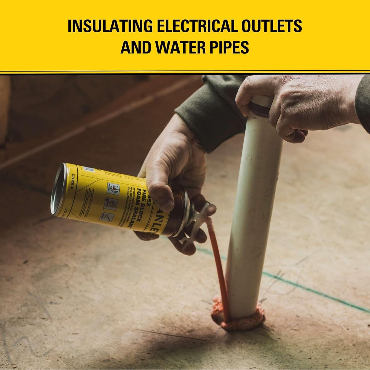 Stanley F952 Fire Block Spray Foam – (12x12oz) Fire Rated Expanding Polyurethane Foam Sealant for Gap Filling & Sealing on Doors, Windows, Walls, Pipes & Joints – Indoor/Outdoor Straw Use | 12 Pack