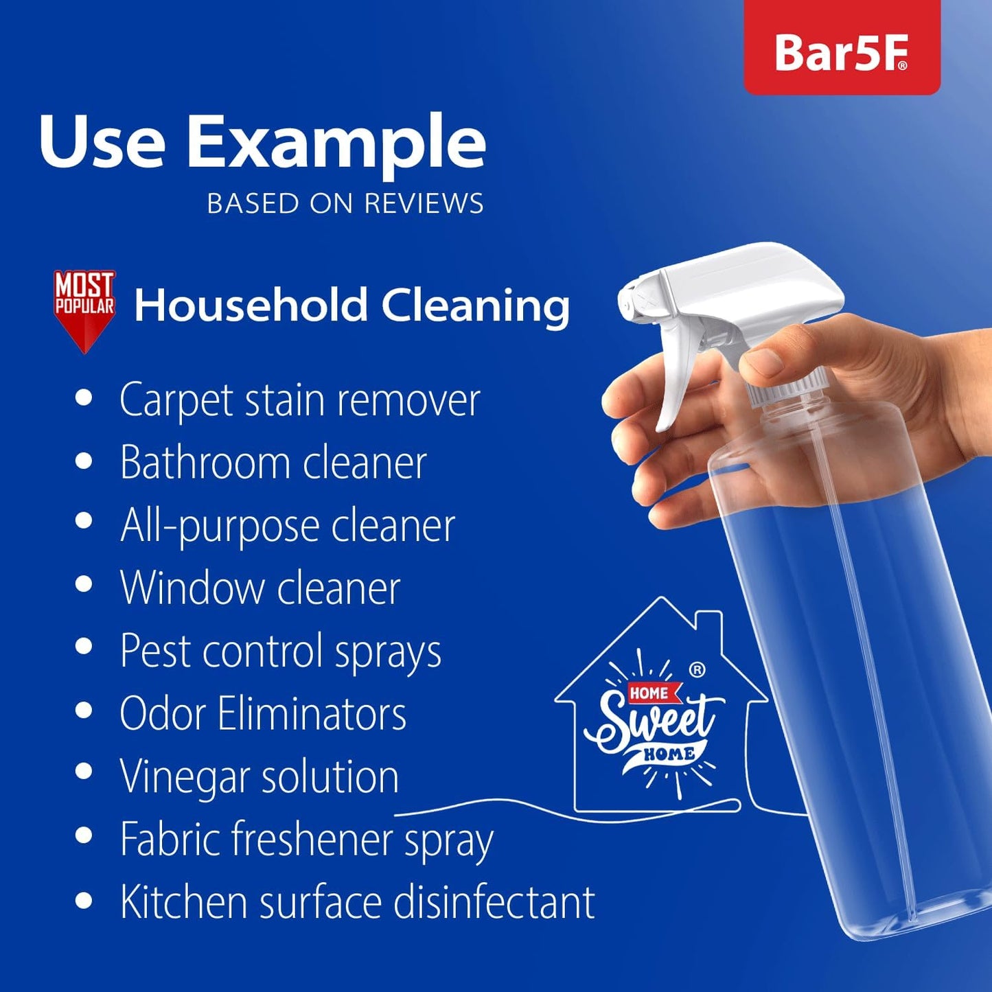 Bar5F Plastic Spray Bottles with Mixor Trigger, 32 oz | Professional, Leak Proof, Empty, Adjustable Fine to Powerful Sprayer, Refillable | Water Plants, Cleaning Solutions | Crystal Clear | Pack of 3