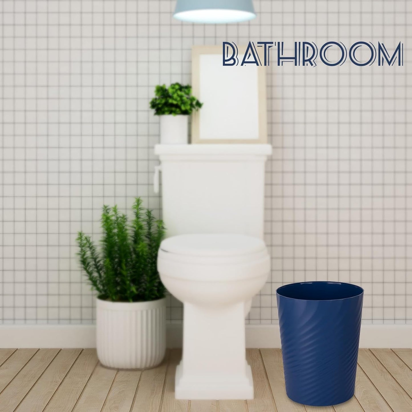 UUJOLY Plastic Small Trash Can Wastebasket, Garbage Container Basket for Bathrooms, Laundry Room, Kitchens, Offices, Kids Rooms, Dorms, (Navy Blue, 1.8 Gallon/2 Pack)