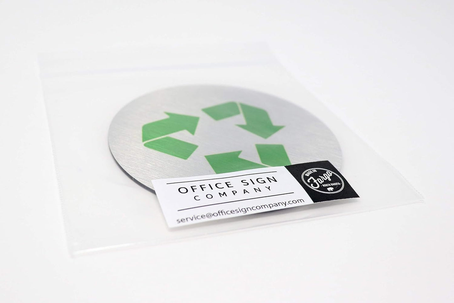 Metal Trash & Recycling Signs | Garbage & Recycling Bin Marker | Set of 2 - 1 Black Trash Sign & 1 Green Recycle Sign | 3" Round, Brushed Silver Aluminum Signs | Made in USA