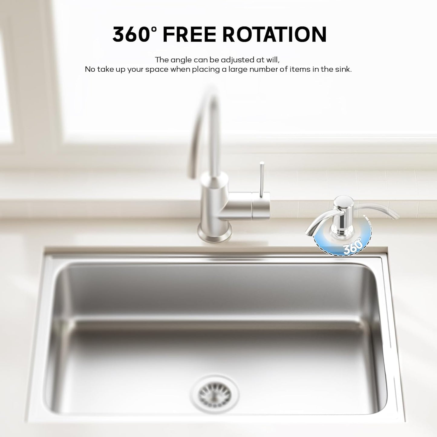 SAMODRA Built in Kitchen Sink Soap Dispenser (Chrome) with 12 oz Large PET Lotion Bottle, Refill from Top