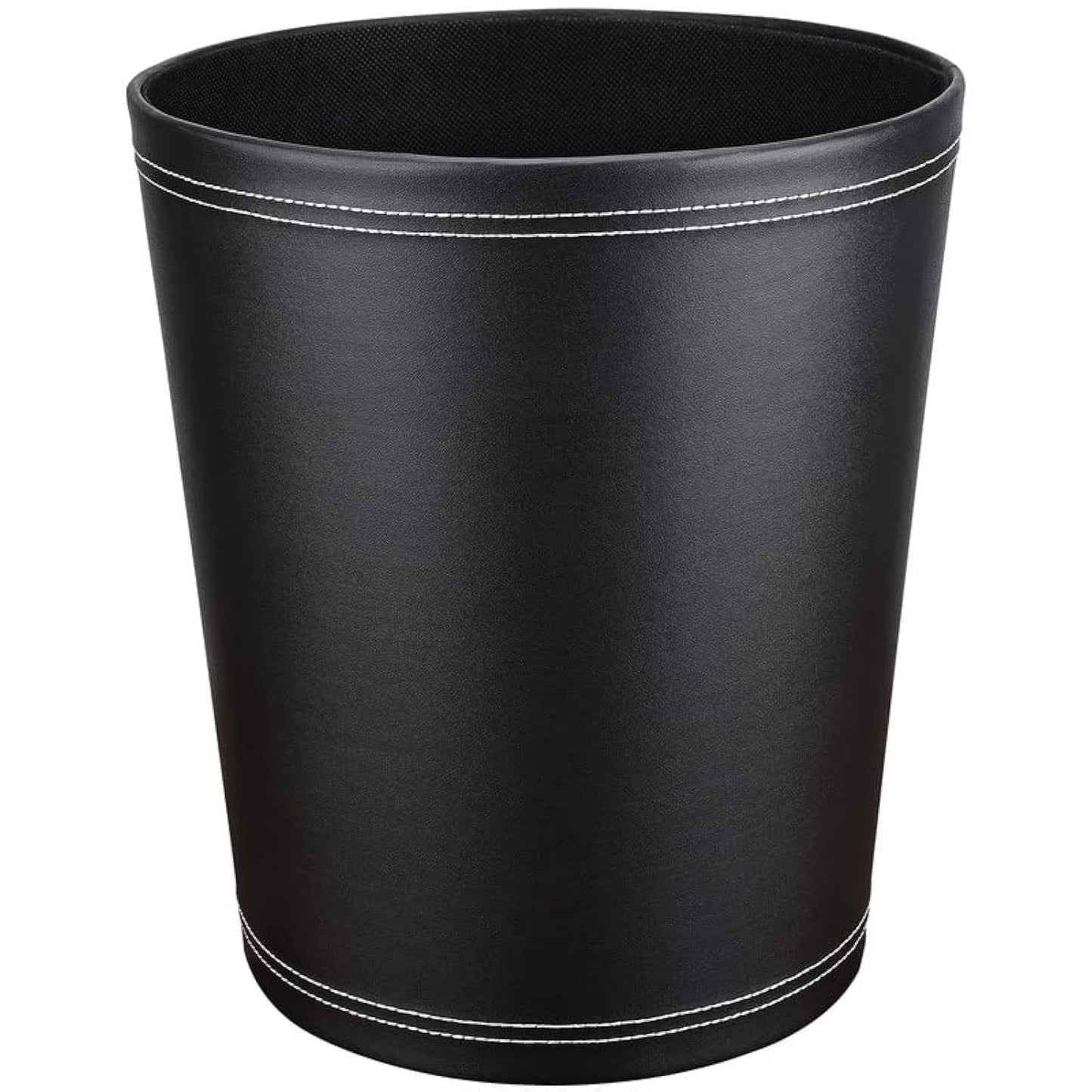 Pu Leather Trash Can, 2.6 Gallon Black Bathroom Trash Can, Small Office Garbage Can Wastebasket for Bedroom, Kitchen, Round Trash Bin Decorative Under-Sink/Desk/Home Easy to Clean