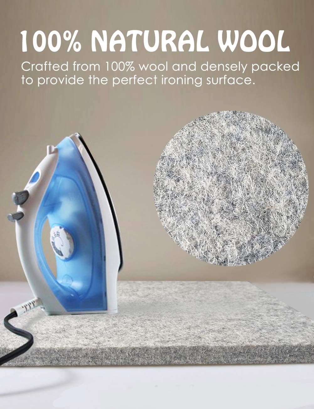 Wool Pressing Mat for Quilting - 17" x 24" Extra Large Felt Ironing Pad 1/2" Thick, 100% New Zealand Wool for Ironing, Sewing, Cutting on Ironing Board, Tabletop, Dryer, Countertop