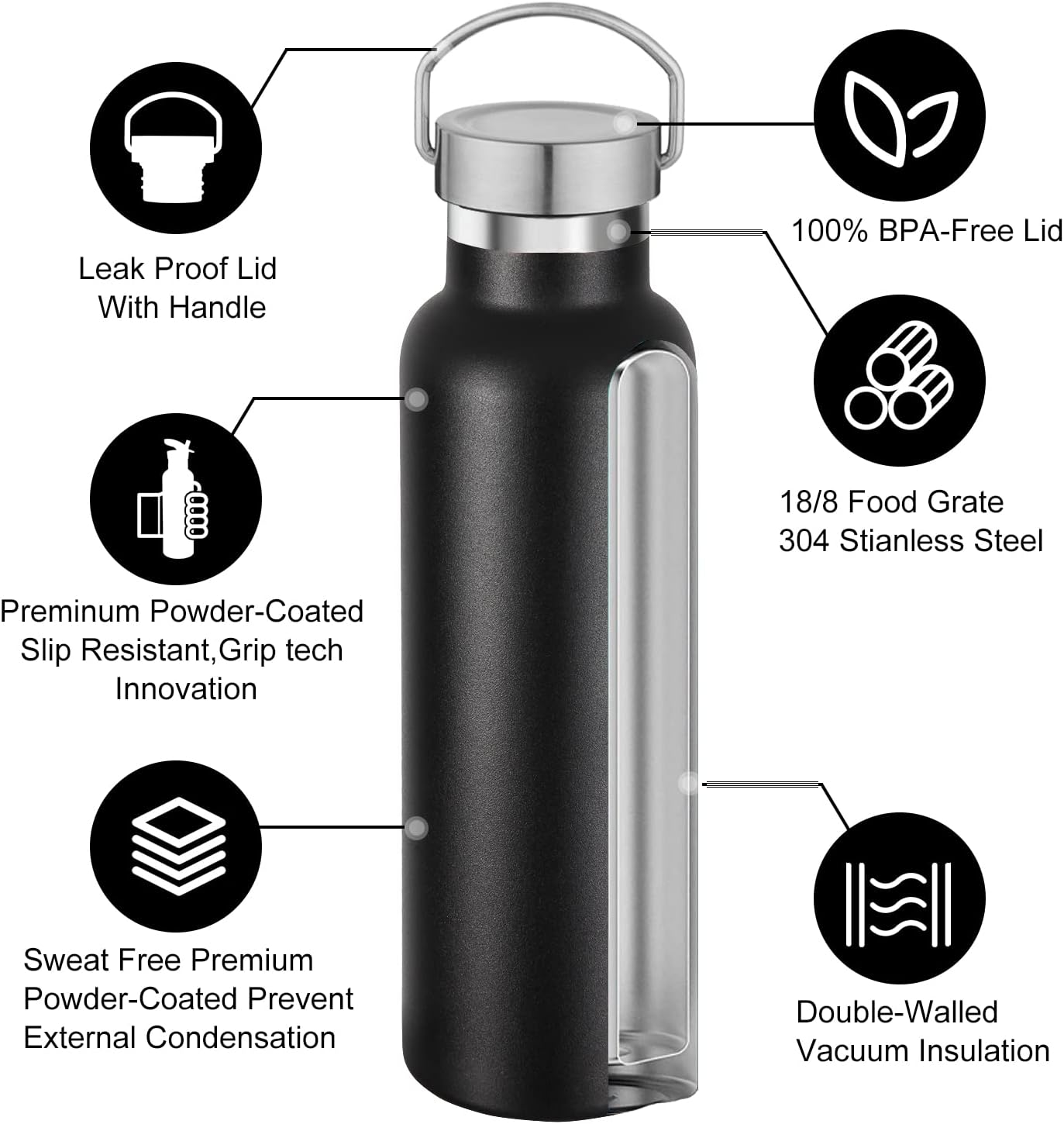 Neihepal 20 oz Insulated Water Bottles Bulk 8 Pack,Stainless Steel Double Wall Sport Bottle with Lid of Handle,Metal Reusable Flask for School,Cyclists,Hikers,Gift (Mix,Set of 8)