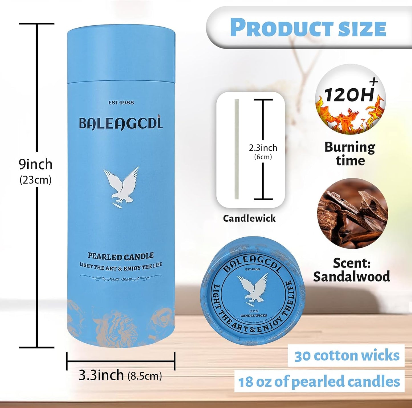 Sandalwood Scented Black Pearled Candle 18oz Luxury Sand Candle Granulated Wax - 30 Cotton Wicks – Wax for Candle Making Decorative Candles Smooth and Clean Burning Lasts up to 120 Hours