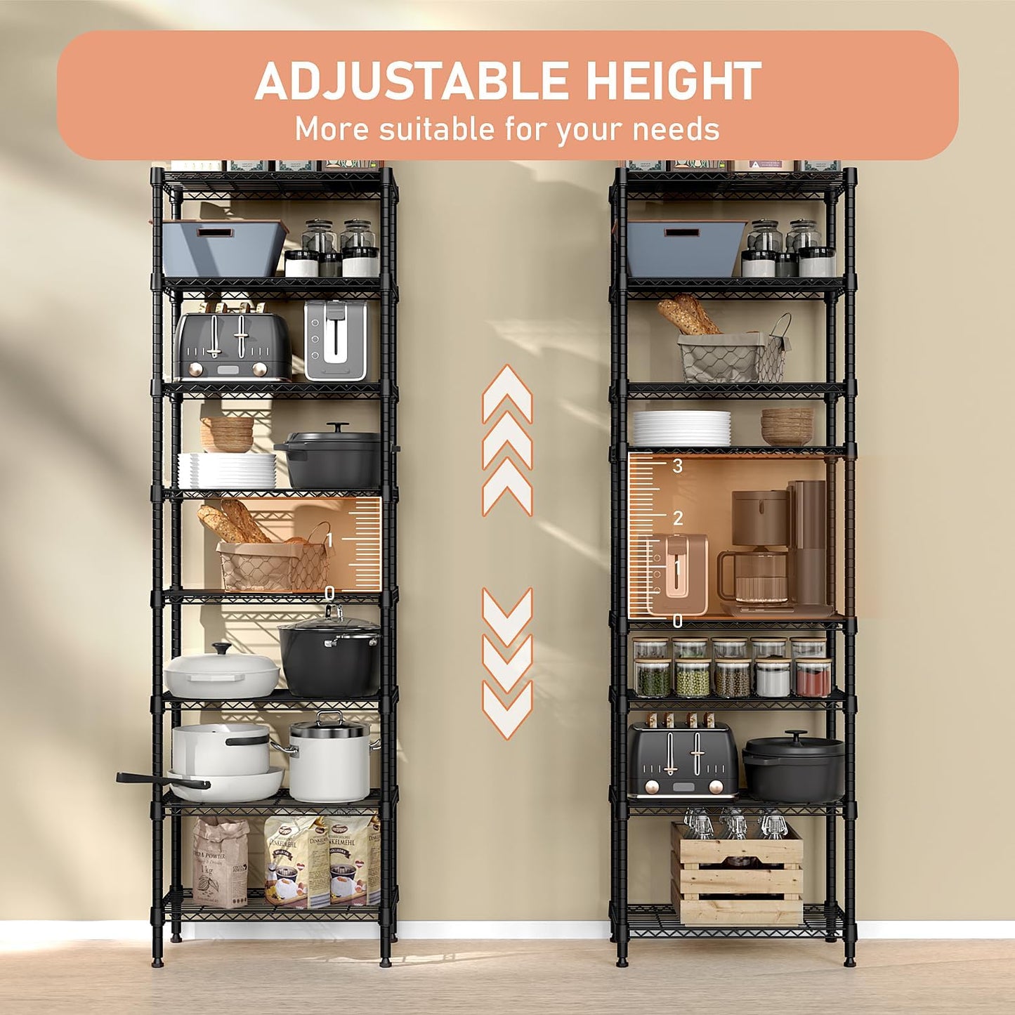 8 Tier 2000 lbs Storage Rack Metal Wire Shelving Unit, Storage Standing Shelf Organizer for Laundry Bathroom Kitchen Pantry Closet Garage Basement Utility Room, Black 13.8" D x 23.6" W x 79.5" H