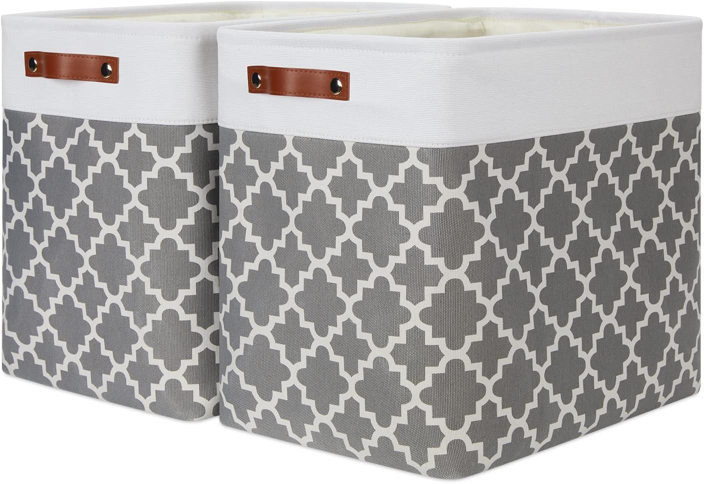 DULLEMELO Storage Baskets Large 17"x12"x15" Foldable Rectangular Storage Bins Baskets for Organizing [2 Pack] Fabric Nursery Storage Baskets for Home,Office,Closet,Clothes,Toys (White&Lattice Grey)