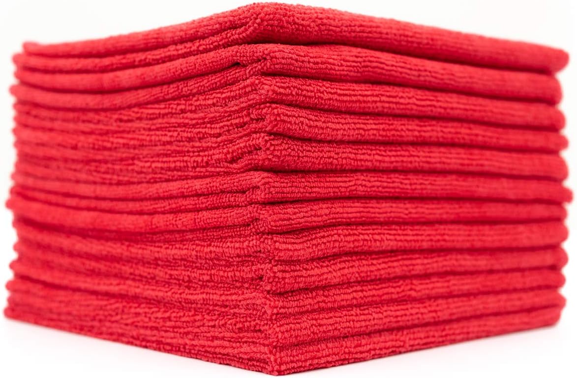 The Rag Company - All-Purpose Microfiber Terry Cleaning Towels - Commercial Grade, Highly Absorbent, Lint-Free, Streak-Free, Kitchens, Bathrooms, Offices, 300gsm, 16in x 16in, Red (12-Pack)