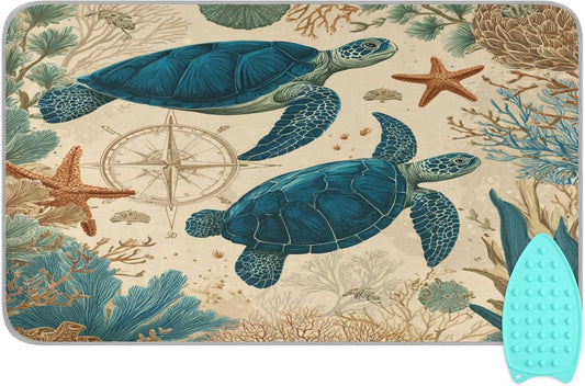 Sea Turtle Corals Starfish Ironing Mat for Table top Portable Ironing Pad Blanket for Washer Dryer Countertop Travel
