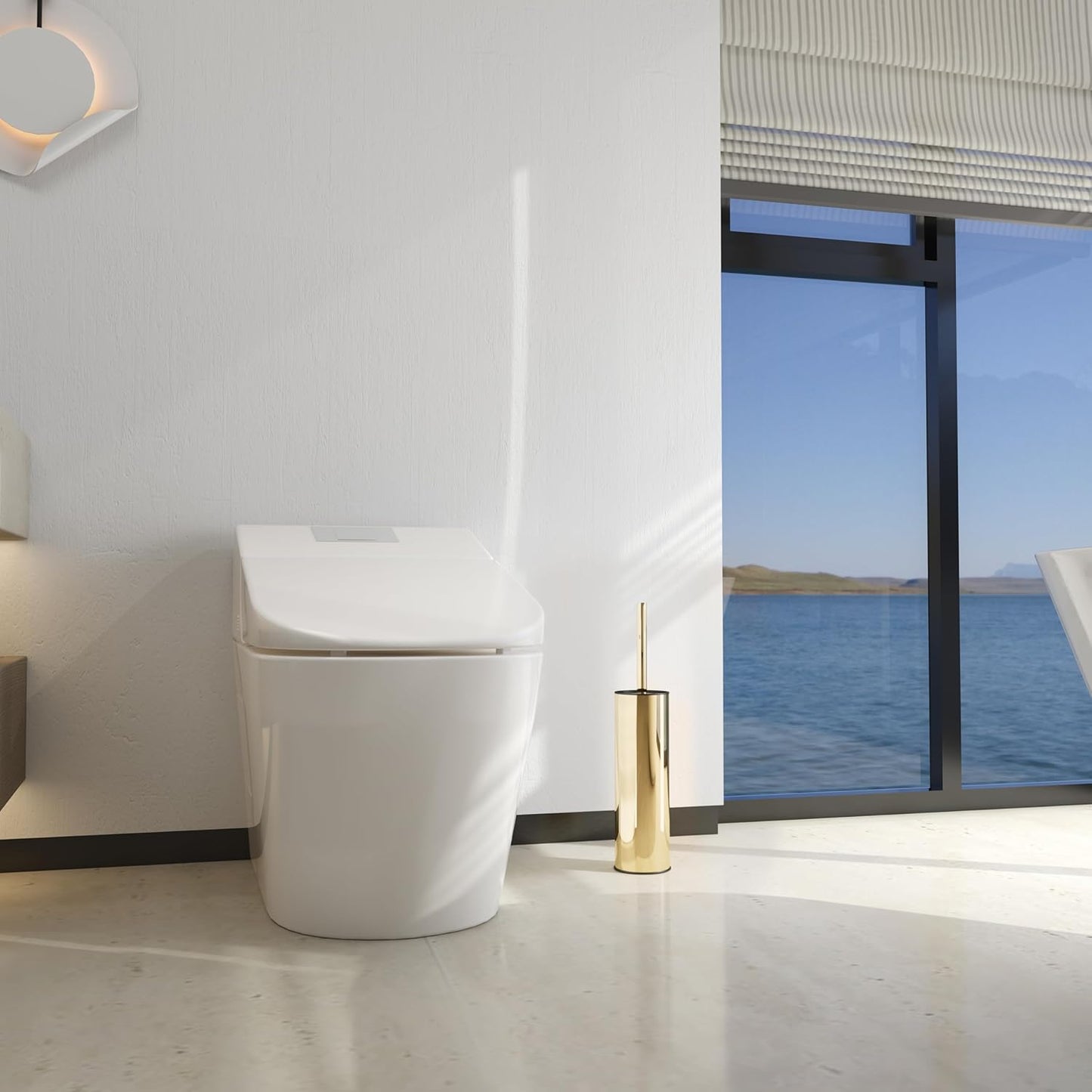 BGL Gold Toilet Brush and Holder, Stainless Steel Toilet Brush with PP Fiber Bristles, Round, 1 Pack