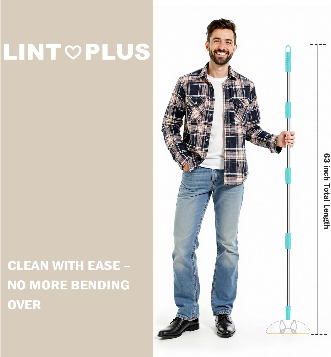 63‘’Ultra Long Heavy Duty Carpet Rake - Efficient Pet Hair Remover for Carpets, Rugs & Furniture, Deep Cleaning Carpet Scraper, Durable Home Use Tool by LINTPLUS