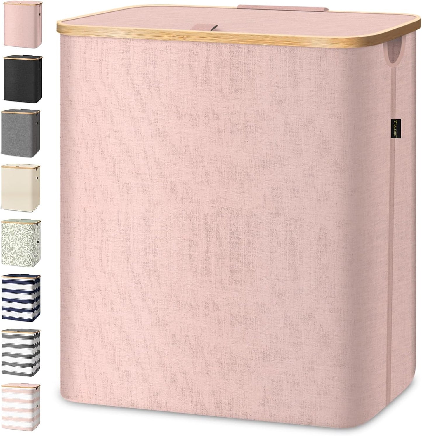 BALEINE Laundry Hamper with Lid, Tall Laundry Baskets with Bamboo Pull Handles, Large Laundry Bin with Internal Support (36 Gal/140L, Pink)