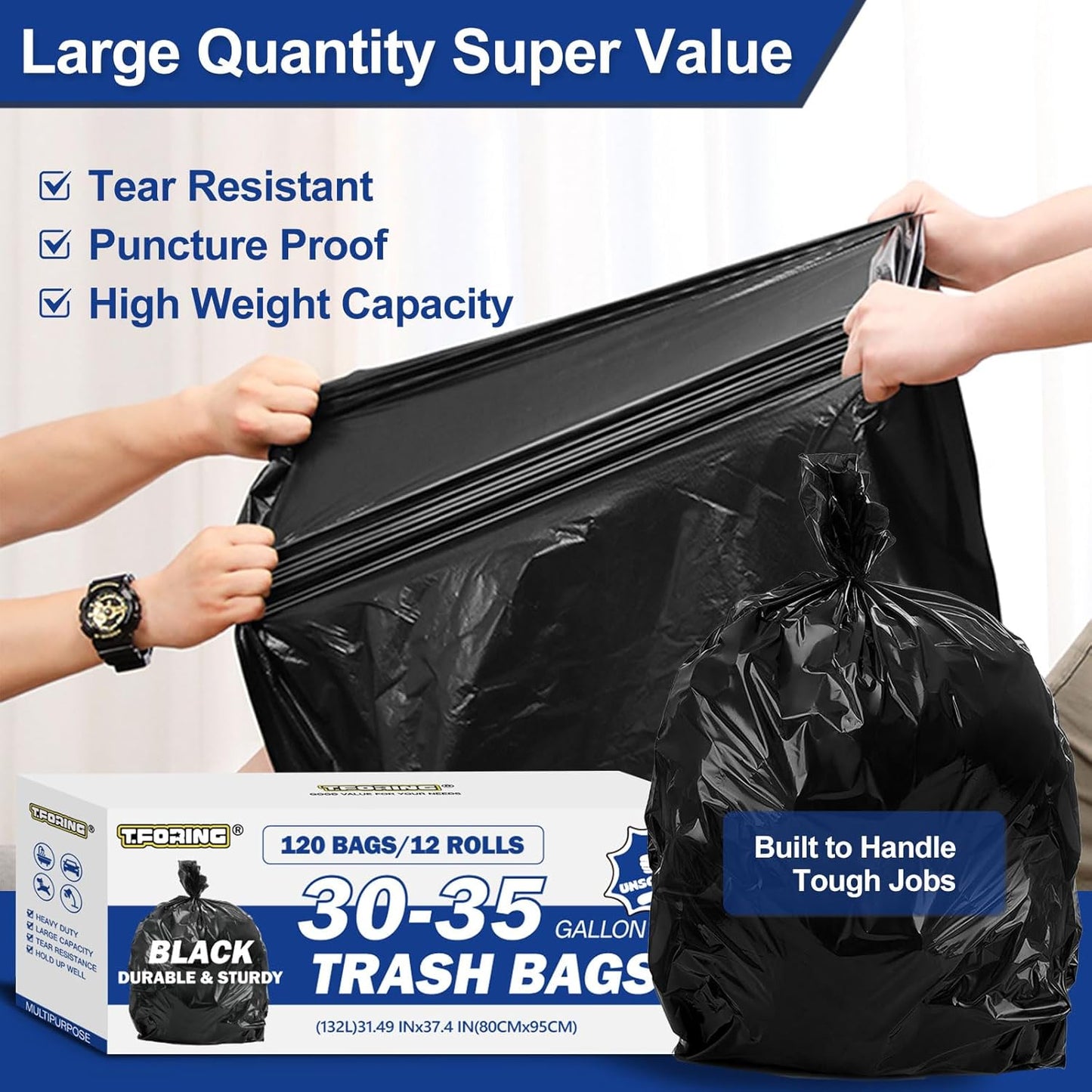 30-35 Gallon Black Trash Bags 120 Count - 32" x 37" Large Garbage Bags, 30+ Gallon Strong Trash Can Liners for Home, Commercial Use,Yard Waste, Bulk