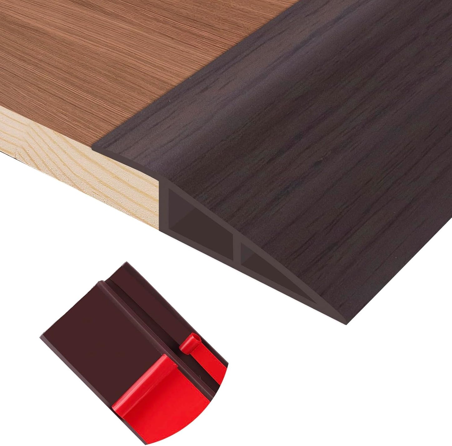 Floor Transition Strip Self Adhesive Vinyl Door Threshold for Doorways Carpet Edging Trim Overlap Edge Reducer for Laminate Floor, Carpet, Tile (Dark Walnut Grain, 1/5" to 2/5", 6.6Ft)