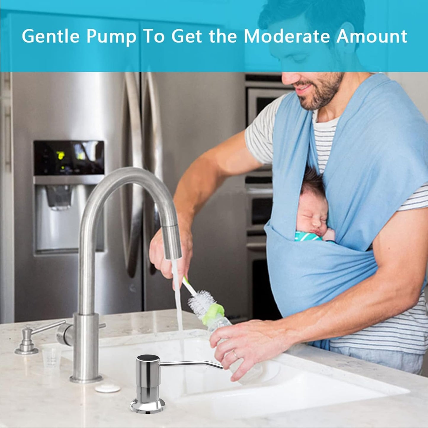 Soap Dispenser for Kitchen Sink, Kichen Sink Soap Dispenser, 47"" Extension Tube kit, Under Sink Soap Dispenser Pump, No Need More Refills, Good Suction Power, Chrome