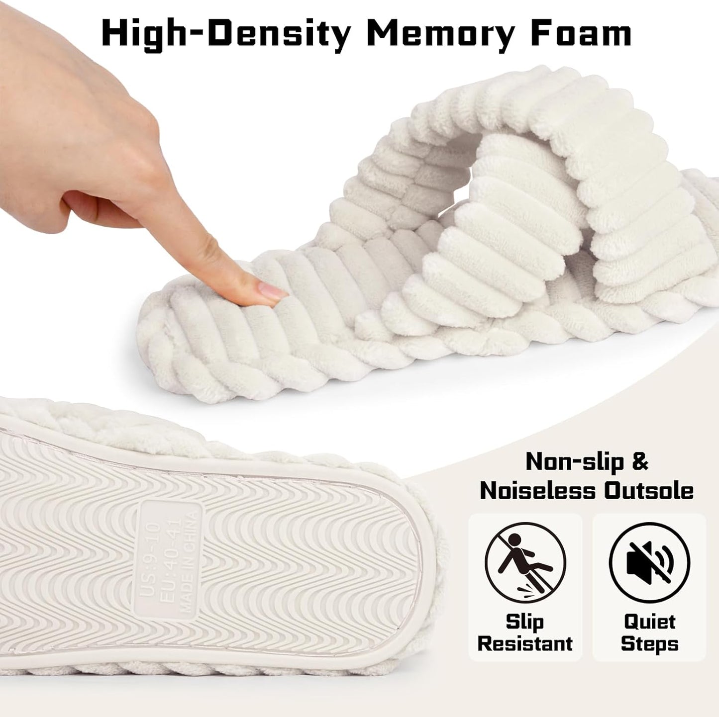 ZOORON Women's Cozy Slippers Crossbands & Durable Foam - Soft Plush Lined Non-Slip Indoor Outdoor Open Toe Shoes Trendy Gift