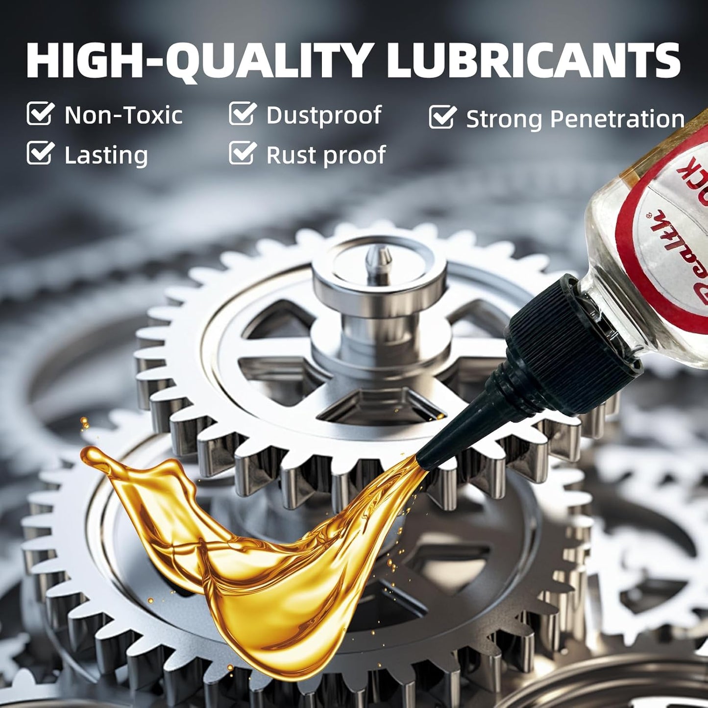 Realth Garage Door Lube -Door Hinge Lubricant for Metal Parts, Locks, Chains, Keyholes - Long-Lasting, Non-Toxic, Rust-Resistant Liquid Penetrating Oil with Precision Oiler Needle (30ml*2Pack)