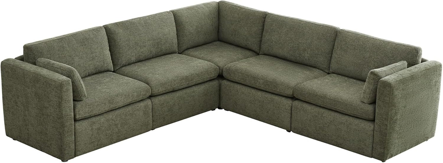 CHITA Oversized Modular Sectional Sofa Set, FSC Certified Extra Large 5 Seat V Shaped Cloud Couch for Living Room, 106 inch Width, 4 Seater and 1 Middle Corner, Moss Green