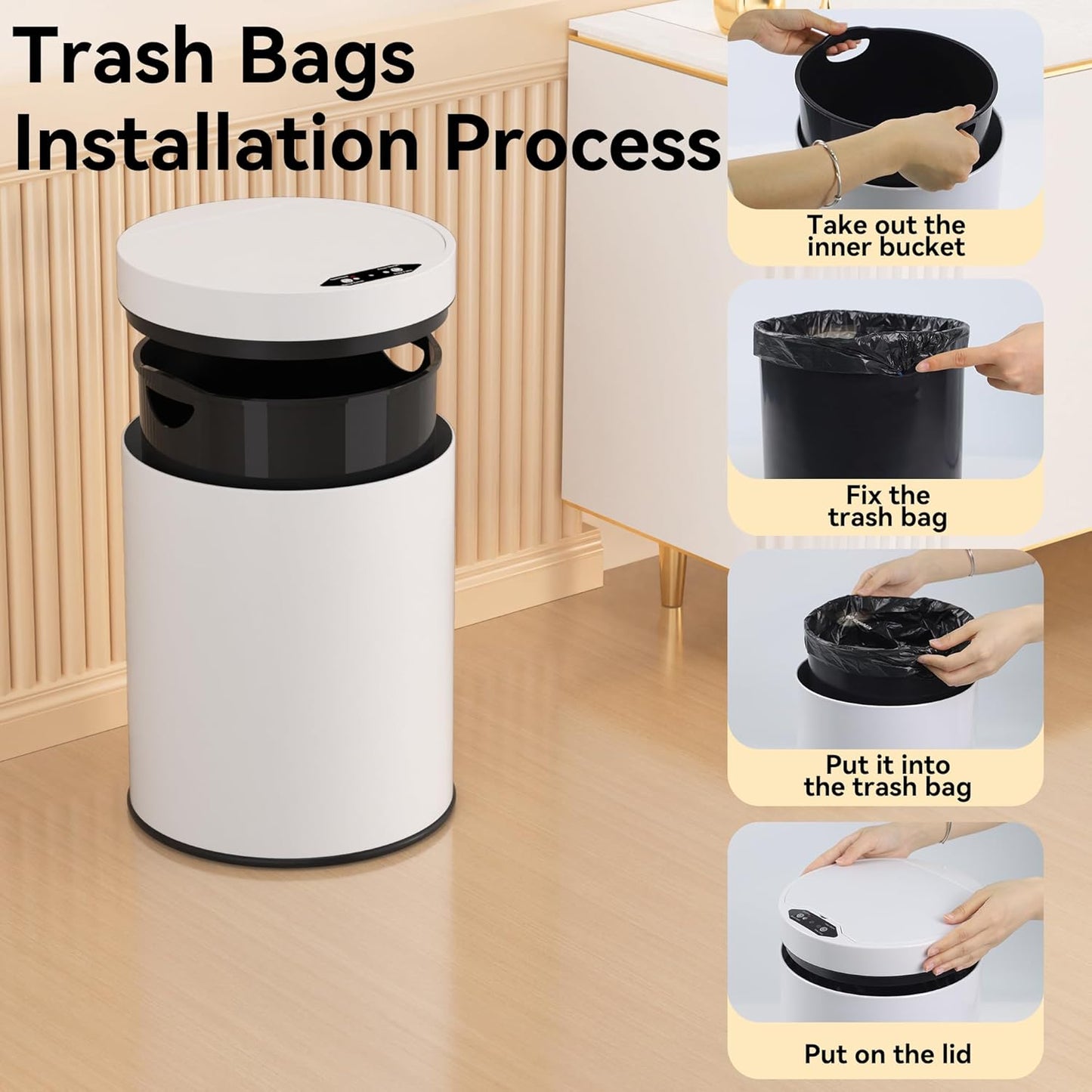 Bathroom Trash Can with Lid 2.6 Gallon Stainless Steel TrashCans Automatic Bathroom Garbage Can for Bedroom, Kitchen, Office