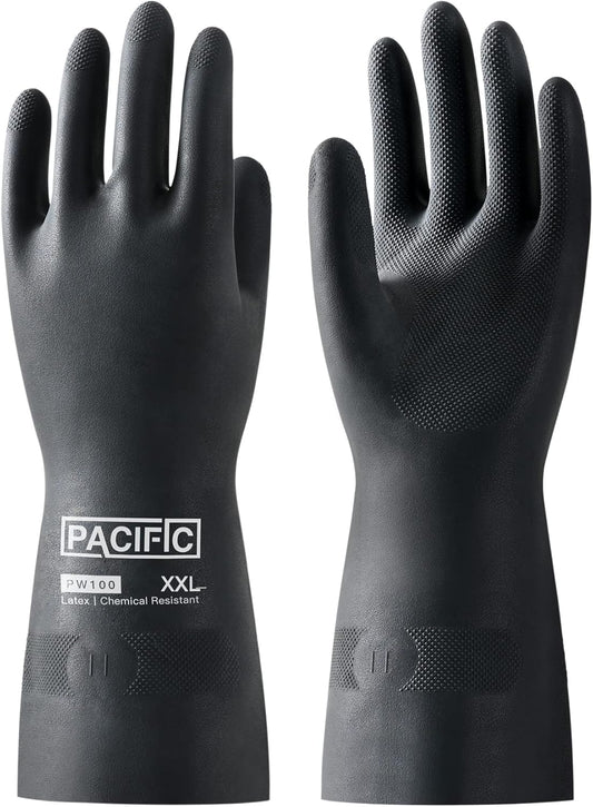 PACIFIC PPE Chemical Resistant Gloves, Heavy Duty Industrial Rubber Gloves, Resist Acid, Alkali and Oil, 12.6", XX- Large