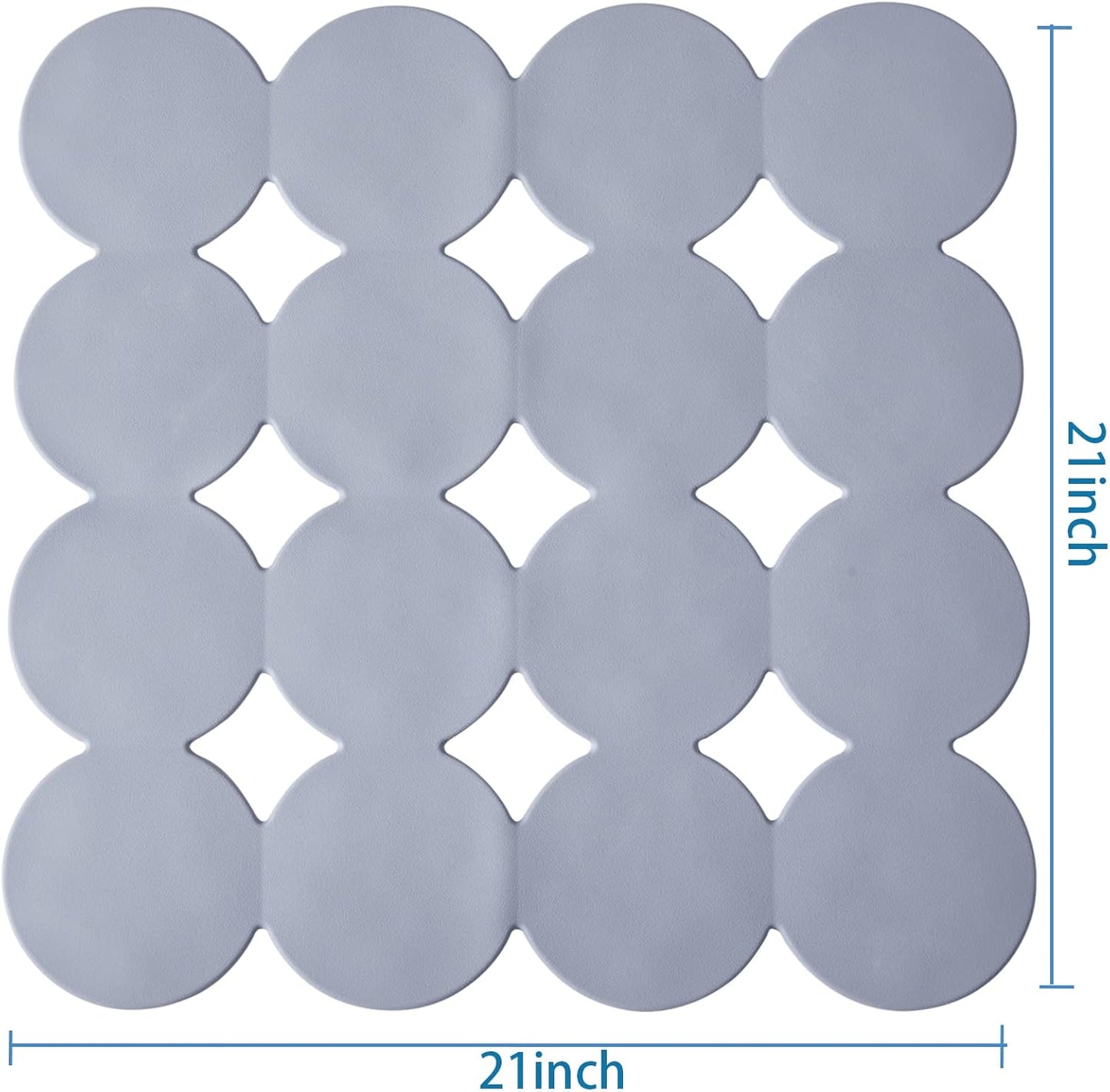 Square Shower Mat Nonslip - 2PCS Rubber Bathtub Mat with Suction Cups for Inside Shower Bathroom Floor (Grey, 21X21)