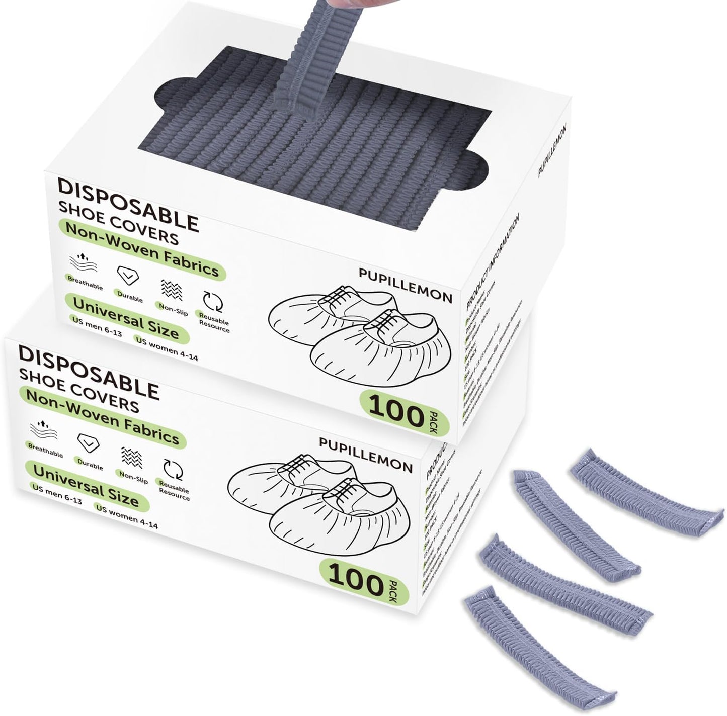 200Pcs(100 Pairs) Non-Woven Shoe Covers Disposable Non Slip for Indoors, Breathable | Durable | Boot Covers, Fits Up to Size 13 US Men (Gray)