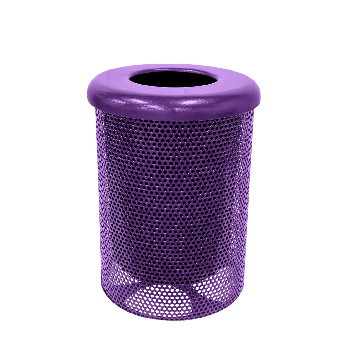 COATEDOUTDOORFURNITURE RFT-P-PUR Heavy Duty Round Trash Receptacle with Flat Top, Liner Included, 32 Gallon, Purple, Made in America
