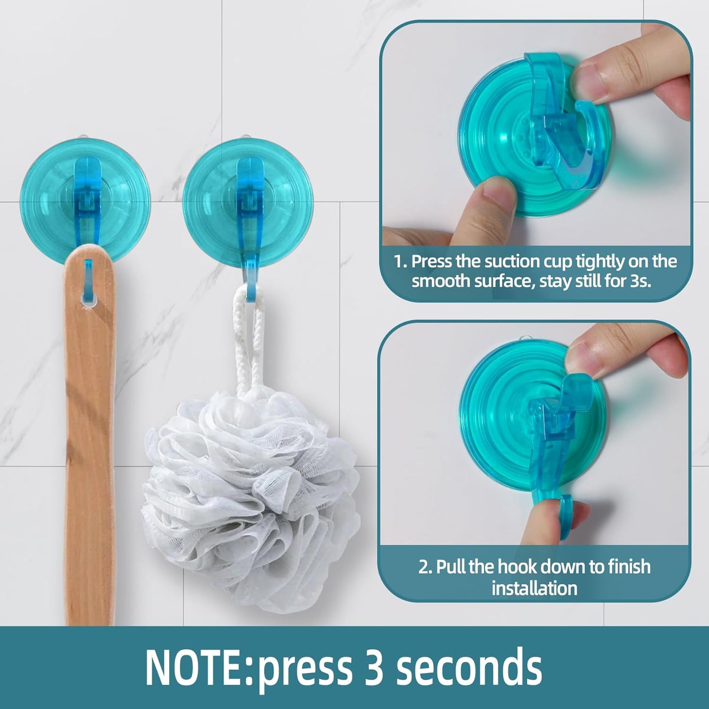 Antimbee Suction Cup Hooks,10 Pack Clear Shower Suction Hooks, Heavy Duty Vacuum Suction Cups, Removable Reusable Bathroom Suction Hook for Window, Tile Wall, Glass Door (Transparent Cyan)