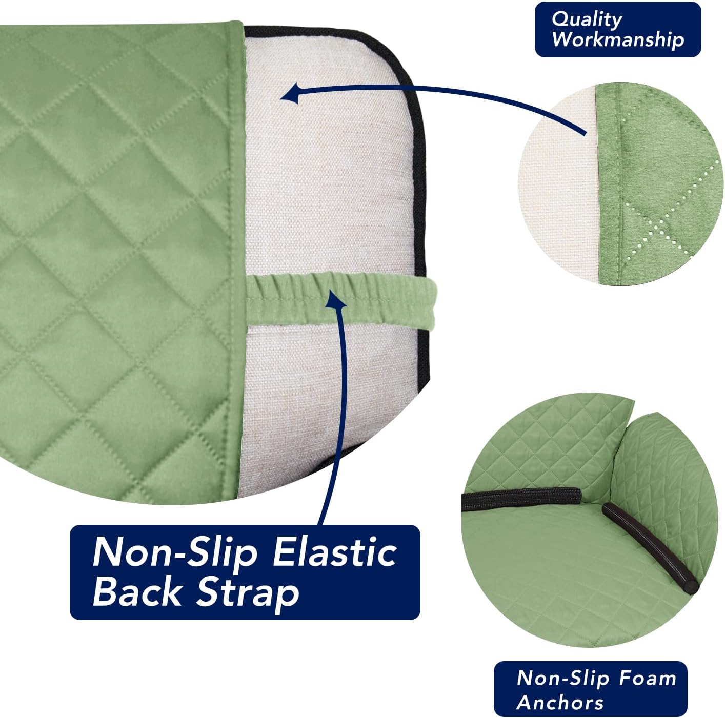 PureFit Reversible Quilted Sofa Cover, Water Resistant Slipcover Furniture Protector, Washable Couch Cover with Non Slip and Elastic Straps for Kids, Dogs (Oversized Chair, Sage Green/Ivory)