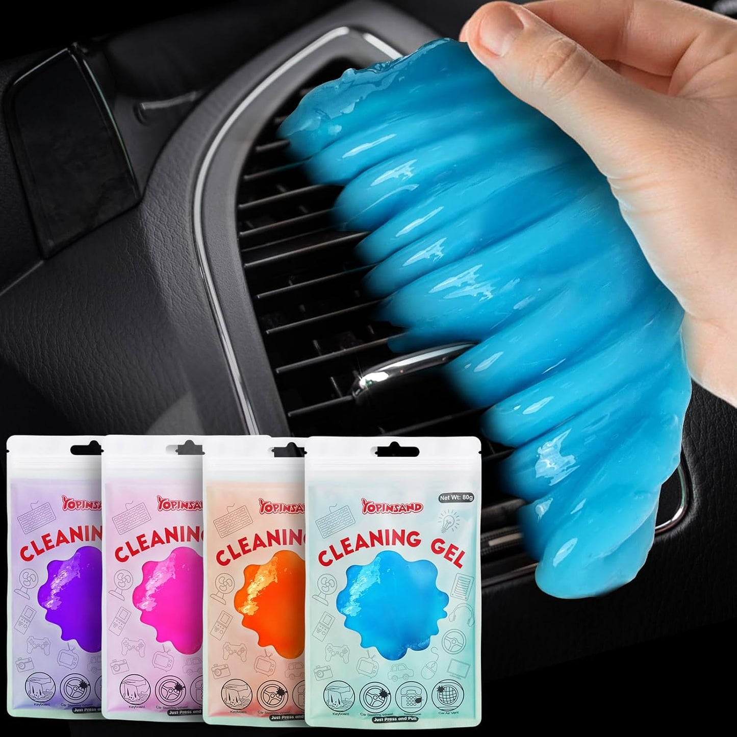 Car Cleaning Gel, 4 Pack Car Cleaning Putty, Universal Auto Deatiling Tools, Reusable Interior Cleaner for Car Keyboard Air Vent, Car Slime Cleaner Dust Cleaning Gel
