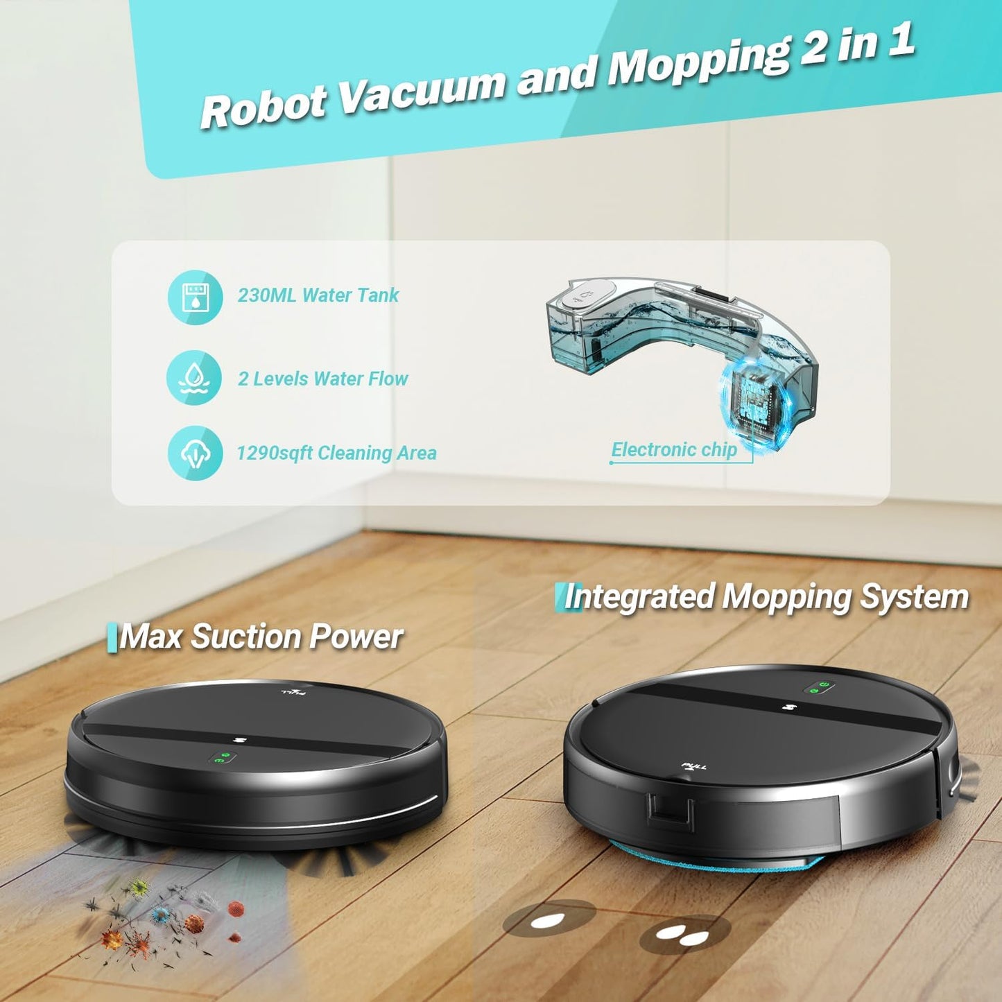 Robot Vacuum and Mop Combo, 2-in-1 Robotic Vacuum Cleaner with Tangle-Free Suction, WiFi/Alexa/App Control, Auto Recharge, Ultra-Slim Quiet Design for Pet Hair, Hard Floors & Low-Pile Carpets
