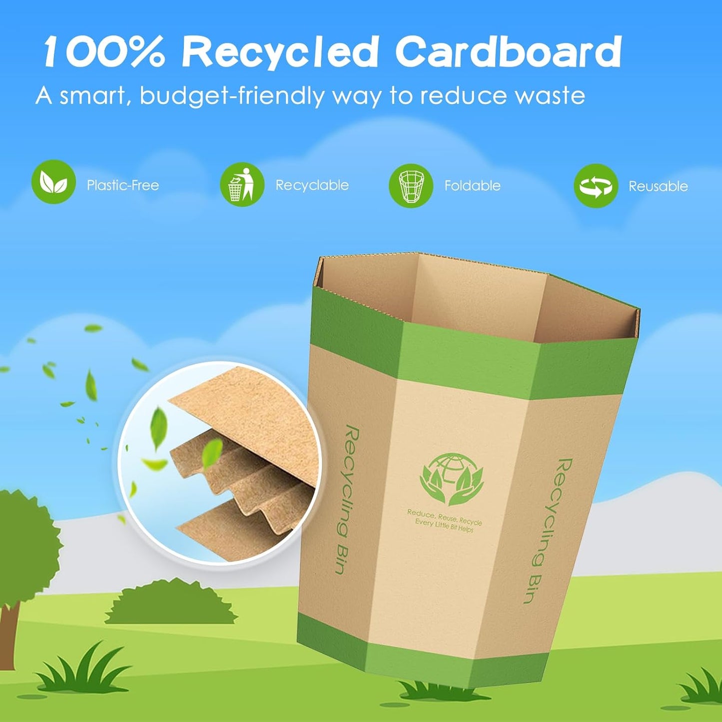 6-Pack Cardboard Trash Can – Foldable, Recyclable, Plastic-Free & Reusable Small Waste Paper Basket - Garbage Bin Perfect for Office, Bedrooms, Home, Events & Outdoor Activities (3.2 Gallon)