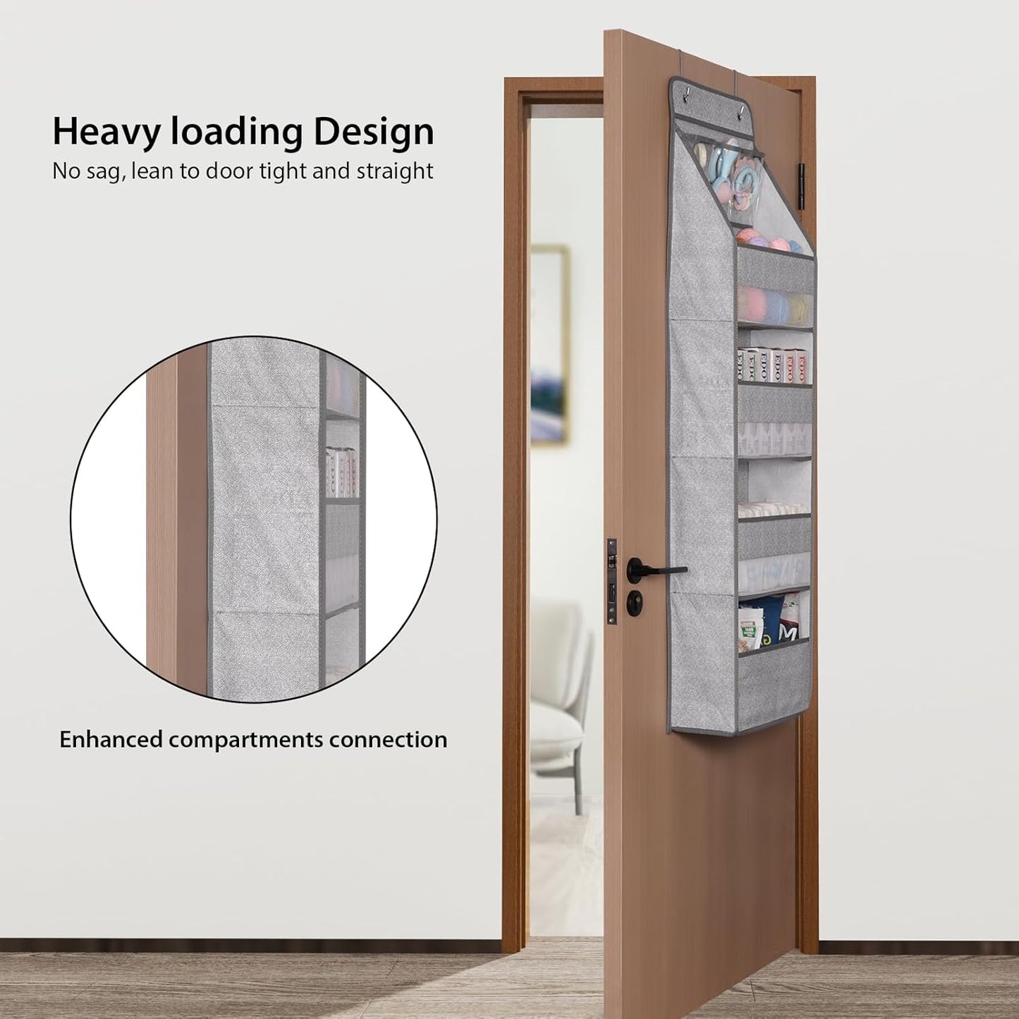 Univivi 5-Shelf Door Storage Over Door Hanging Organizer with 4 Large Pockets and 3 Small PVC Pockets Nursery Closet Cabinet Wall Mount Hanging Storage Organizers for Baby Nursery (Grey Pattern)